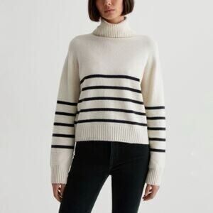 NEVER WORN- AG Cream and Black Striped Turtleneck Sweater